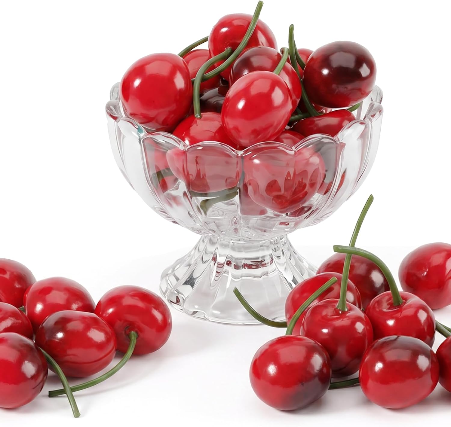 30 Pcs Red Artificial Cherries Lifelike Fake Fruit Decor
