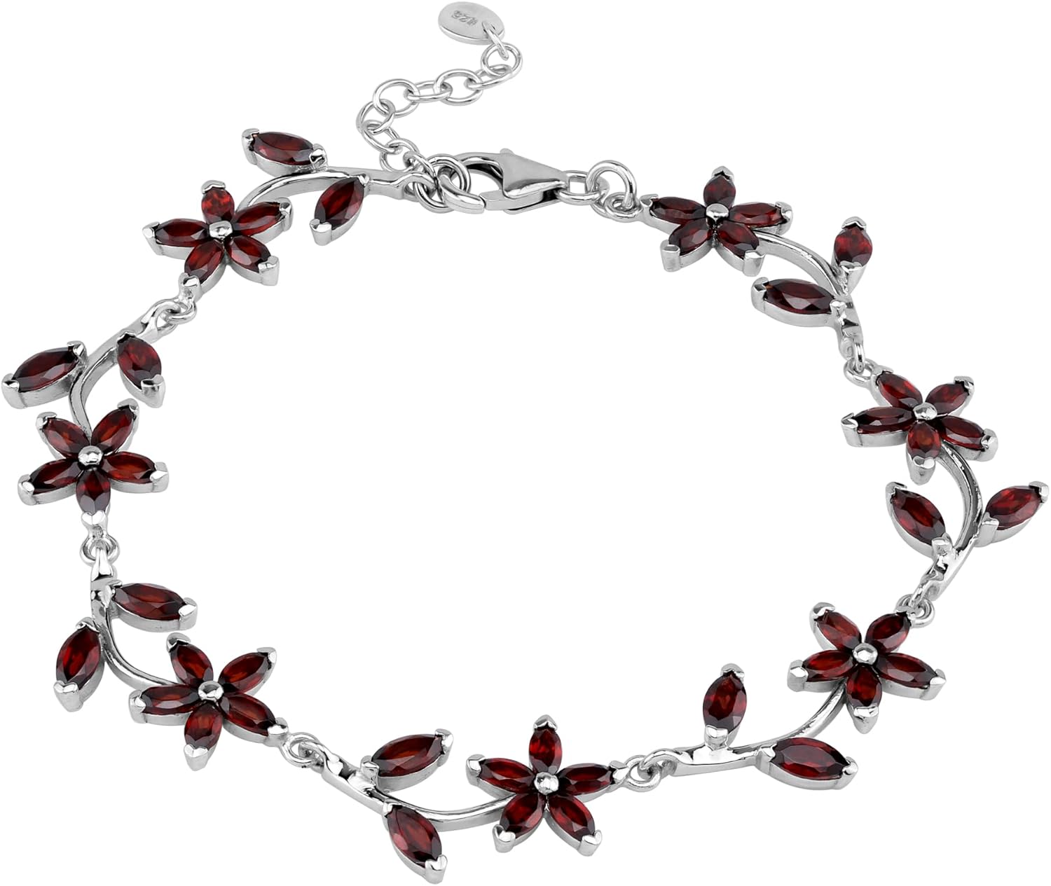 Silvershake White Gold Plated 925 Sterling Silver Flower Leaf 7 to 8 Inch Adjustable Bracelet