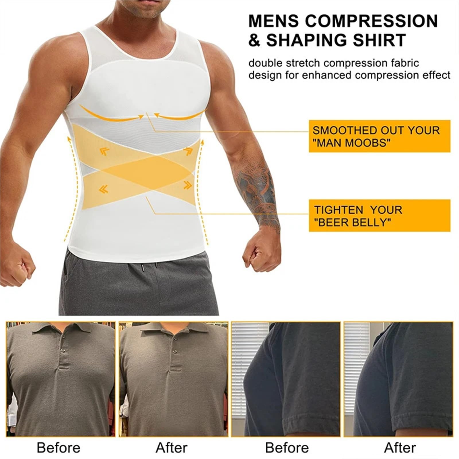 Body Shaper Weste für Männer Kompressionsshirt for Herren, Schlankheitsunterhemd, Body Shaper, Tanktop, ärmellos, Shapewear-Weste, Mesh-Cross-Anzug Für Fitness geeignet(2 PCS White,M)
