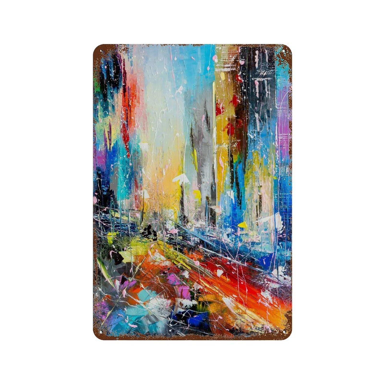 Abstract Cityscape 6 11.8"x7.9" Retro Metal Sign, Vintage Wall Decor for Office, Studio And Wall Decor