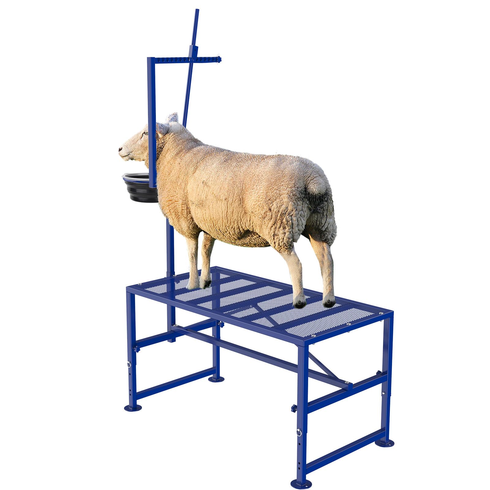 Lezbanz 600 LBs Goat Stand with Feed Bin, Goat Milking Stand for Milking and Sheep Hoof Trimming, Adjustable Size, Iron Blue