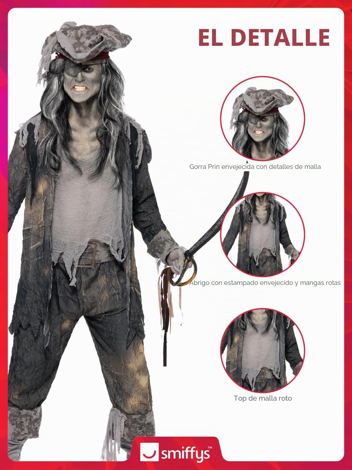 SMIFFY'S Disfraz de pirata fantasma para hombre
