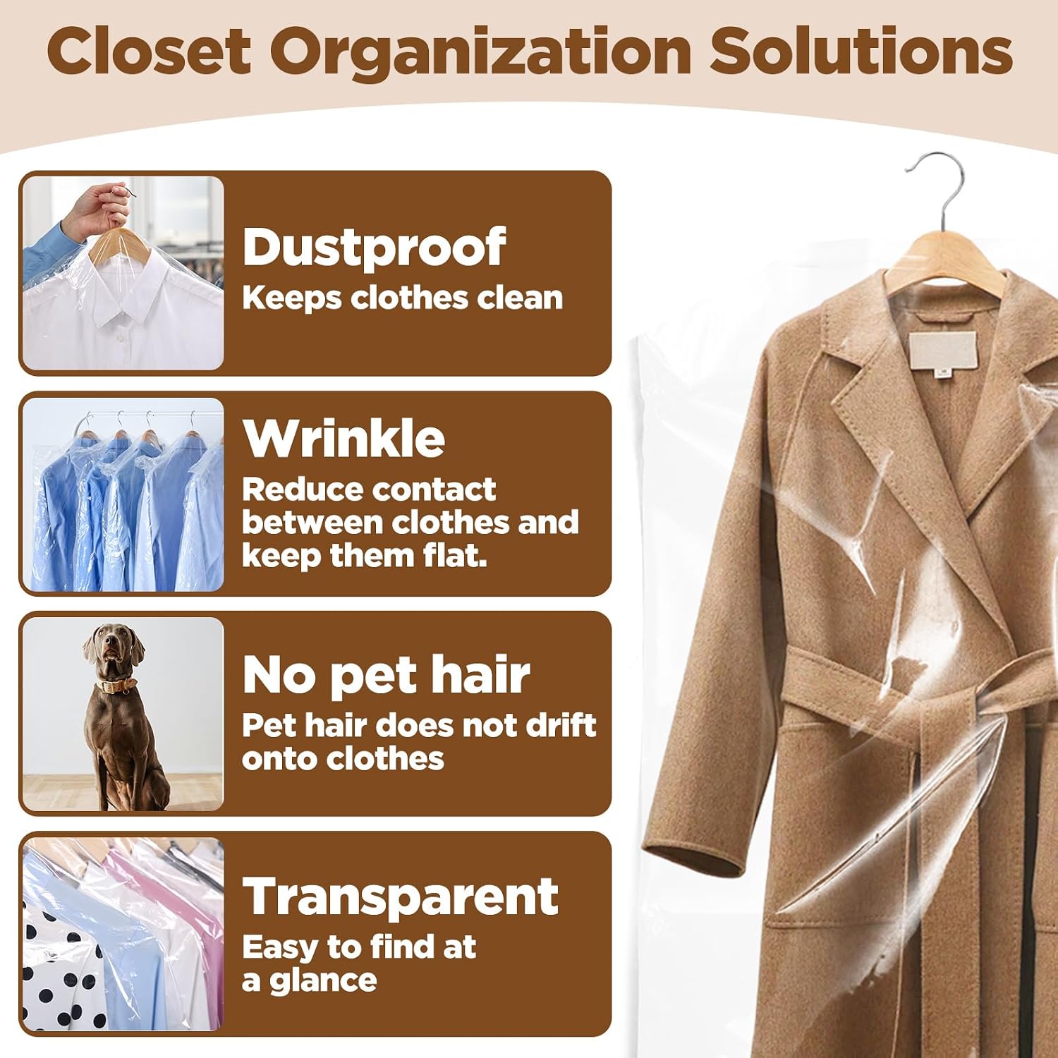100 Pack 23.6×47.2 Inches Plastic Dry Cleaning Bags, Clear Dust-Proof and Moisture-Proof Clothing Storage Bags, Suitable for Dry Cleaning, Travel, Storage, Moving