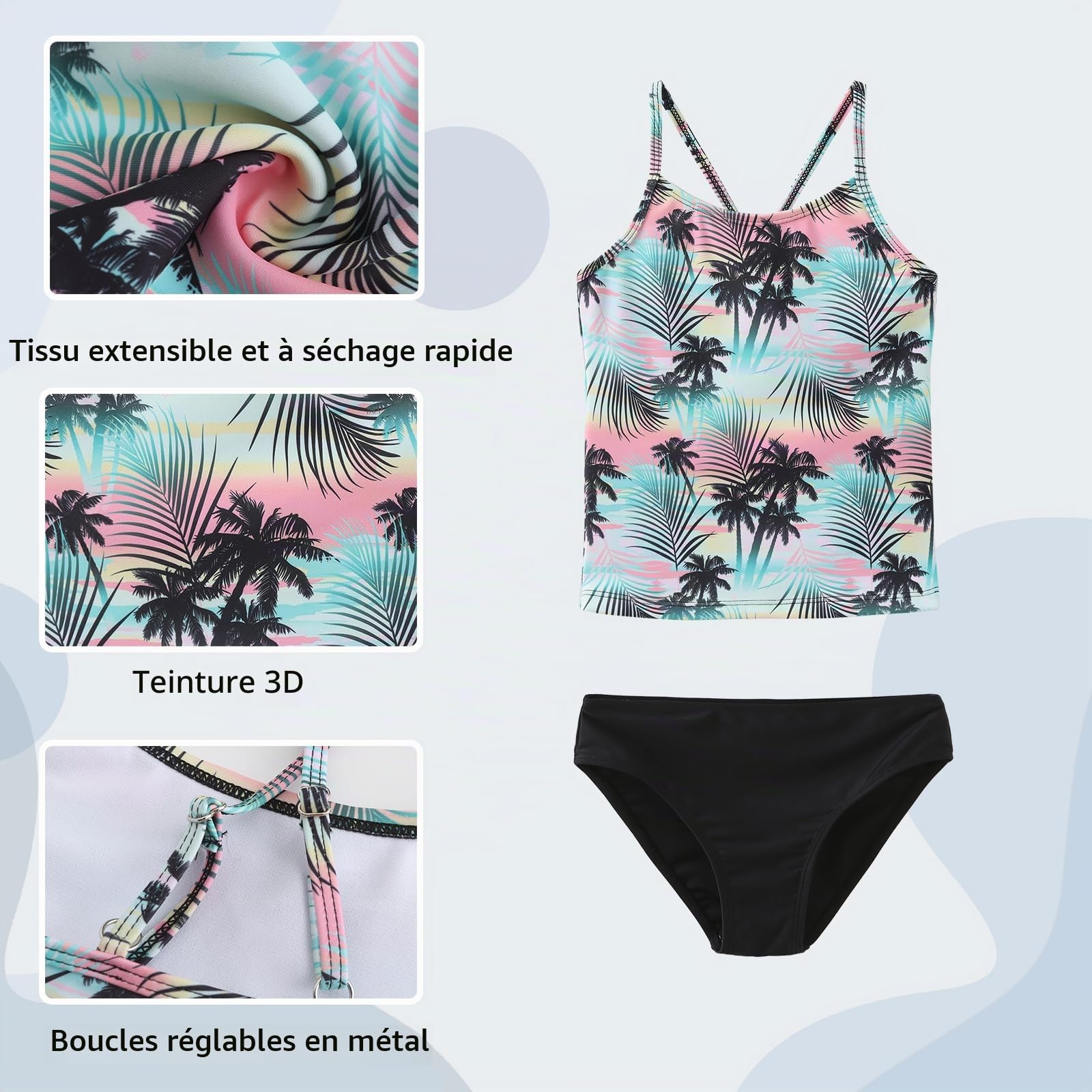 Aisyee Maillot de bain 2 pièces pour fille - Motif floral - Pour fille de 3 à 16 ans