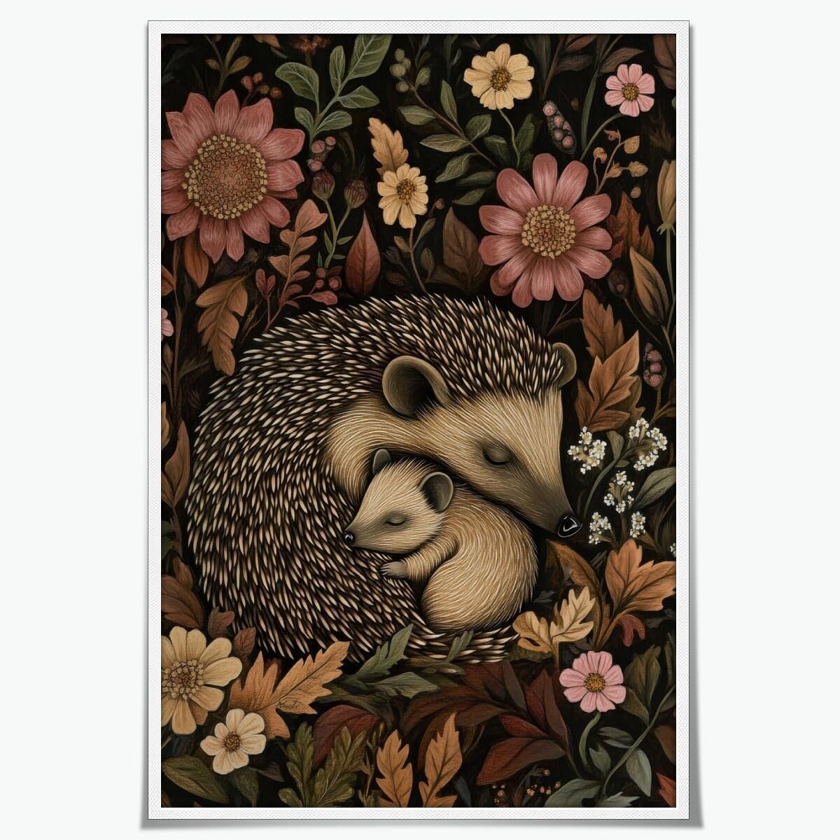 Latafa William Morris Wall Art Sleeping Hedgehog Mother And Child Poster William Morris Canvas Painting Retro Prints For Room Picture Decor 50X75cm Unframed