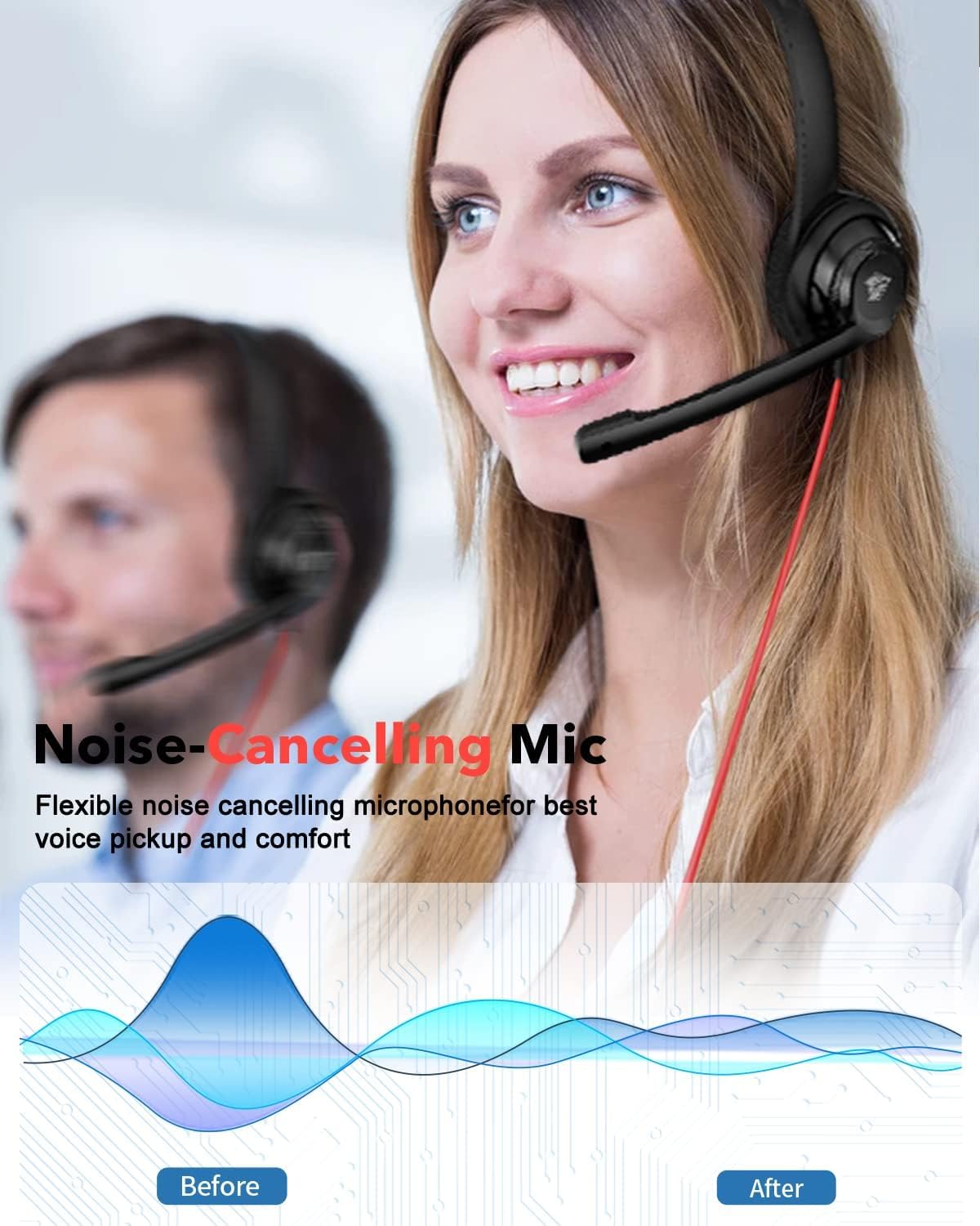NUBWO HW02 - Auriculares USB con micrófono con cancelación de ruido y control en línea, auriculares de computadora ultra cómodos para computadora portátil, auriculares con cable para centro de