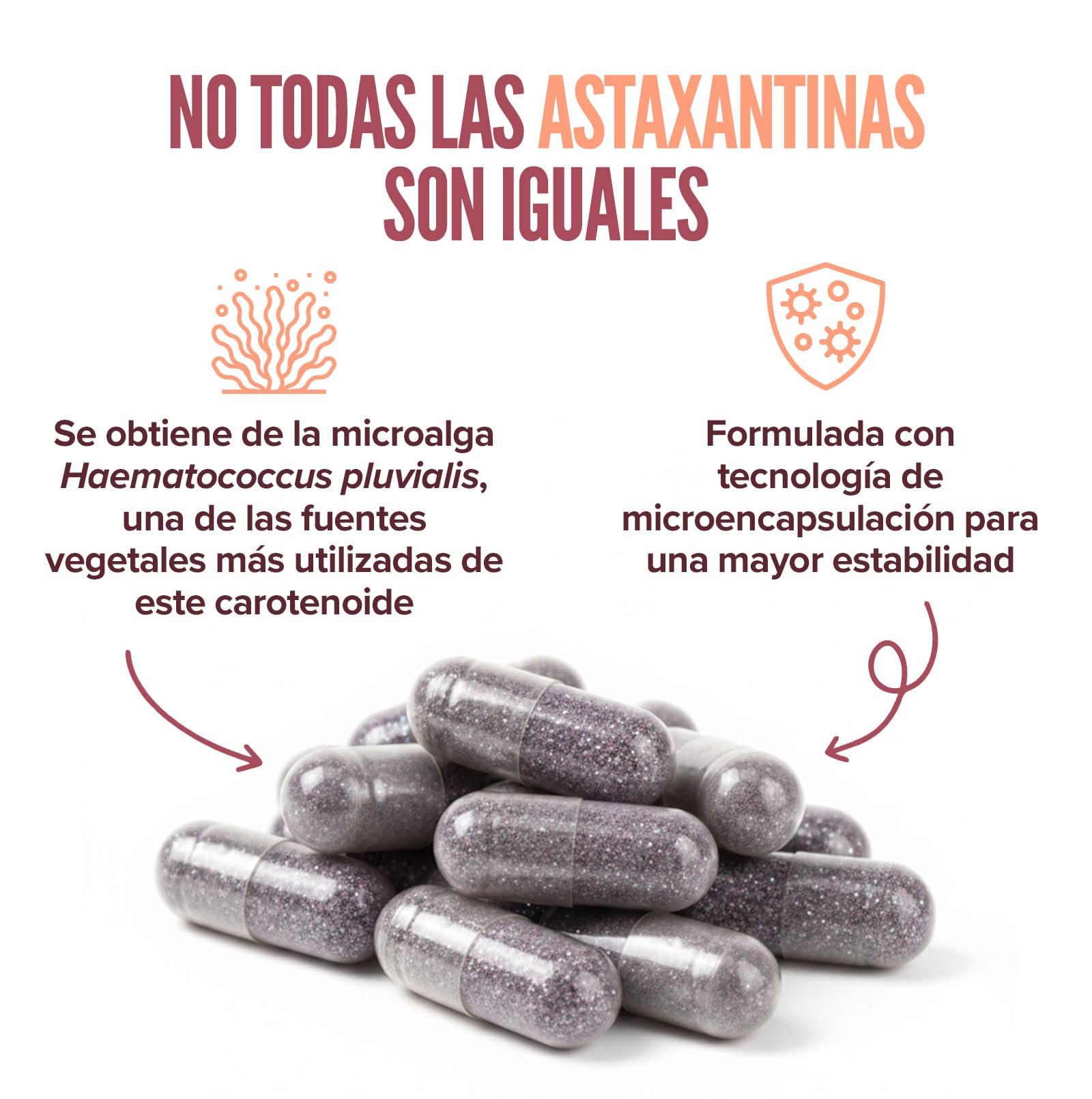 HSN Astaxantina Natural 8mg Haematococcus Pluvialis | 120 Cápsulas Veganas | Microencapsulada Estabilidad Máxima | Vitamina A y E - Cuidado Vista Piel Antiox | Carotenoide Vegetal Sin Gluten