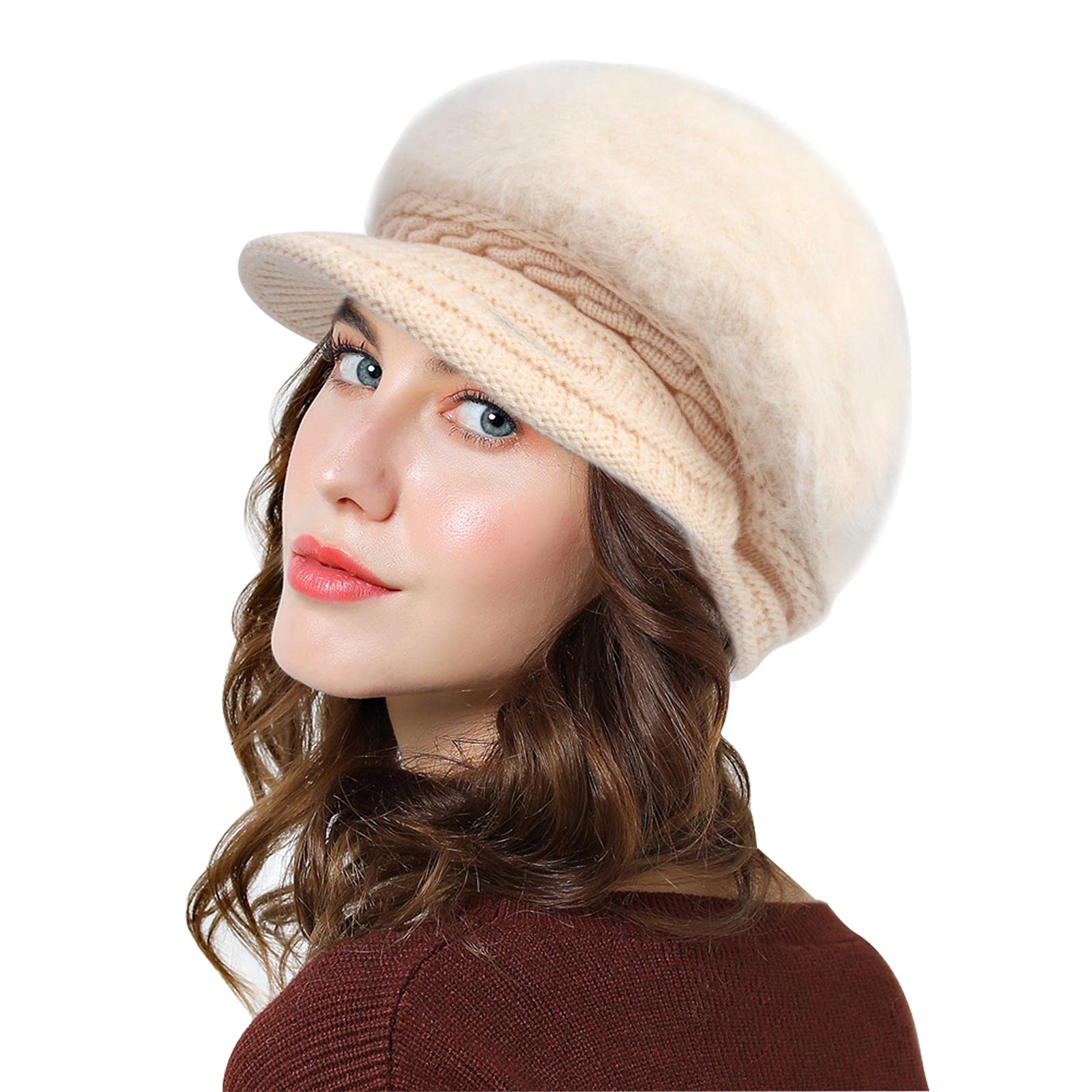 Lachi Women's Beige Winter Hat Beret Winter Hat For Knit Beanie Cabbie Cap Visor Warm Skullcap Knitted Cloche