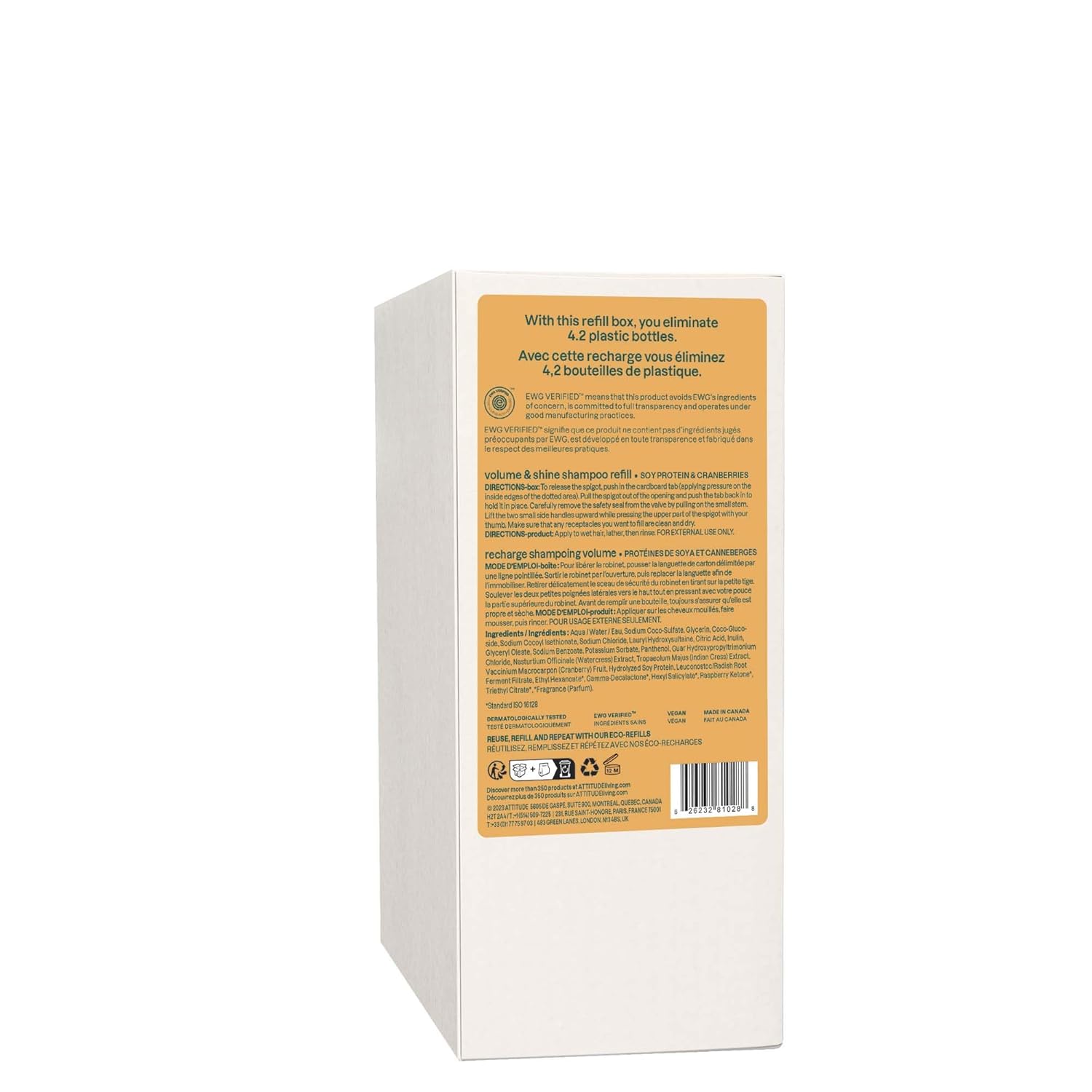 ATTITUDE Volume and Shine Hair Shampoo, EWG Verified, For Thin Hair, Naturally Derived Ingredients, Vegan and Plant Based, Soy Protein and Cranberries, Bulk Refill, 67.6 Fl Oz - Image 8