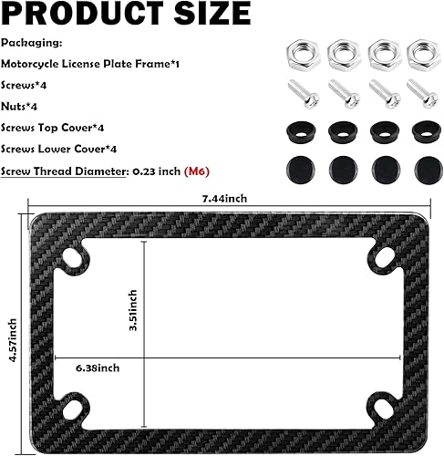Miniatura 2 de Kit de marcos para matrícula de motocicleta, soporte de marco de matrícula de motocicleta de acero inoxidable con patrón de fibra de carbono,