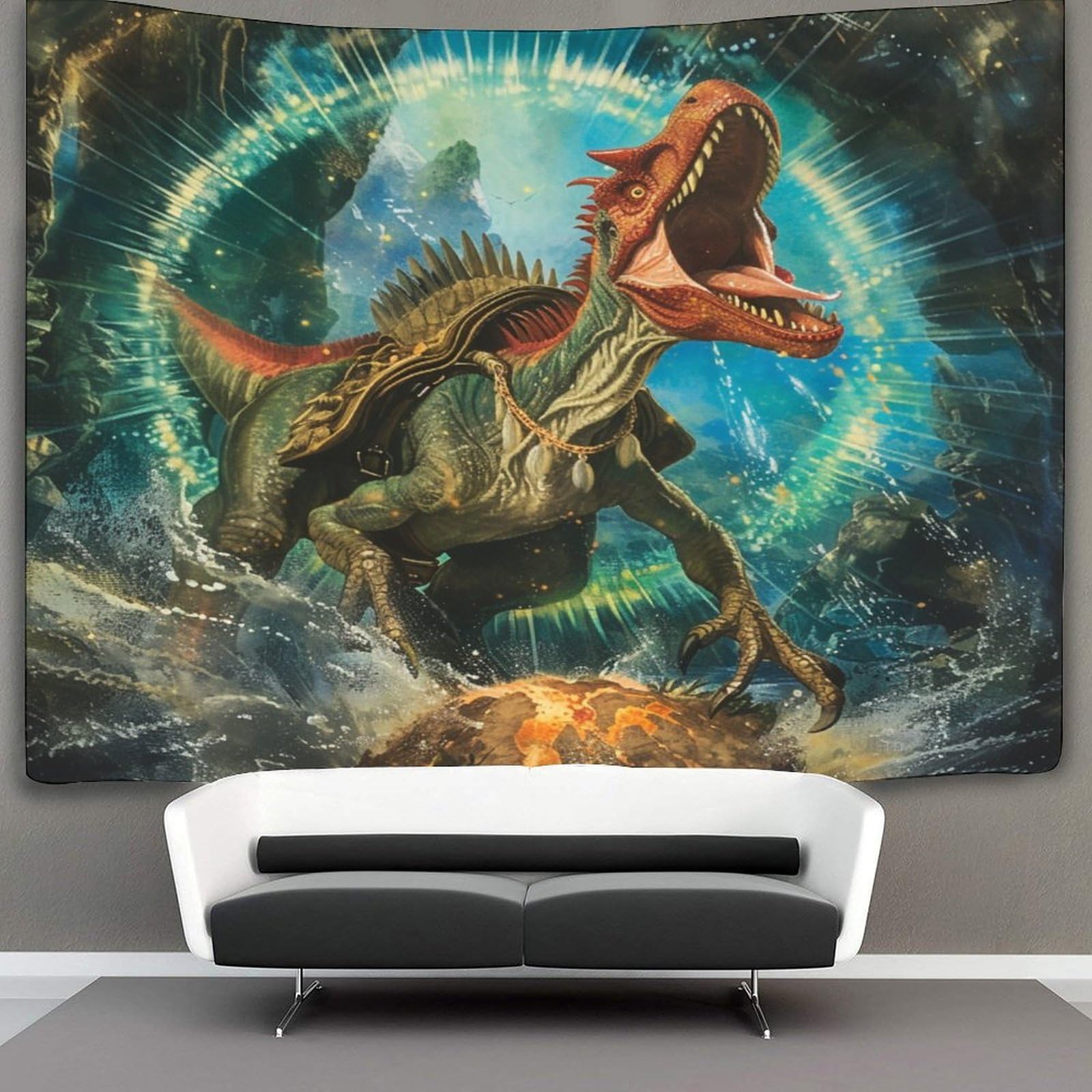 Tappeto Da Parete Dinosauros - Arazzo Decorativo 180x230 Cm, Stampa HD Animali - Foto 6