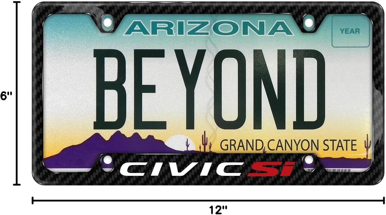 iPick Image Made for Honda Civic Si Black Real Carbon Fiber 50 States License Plate Frame