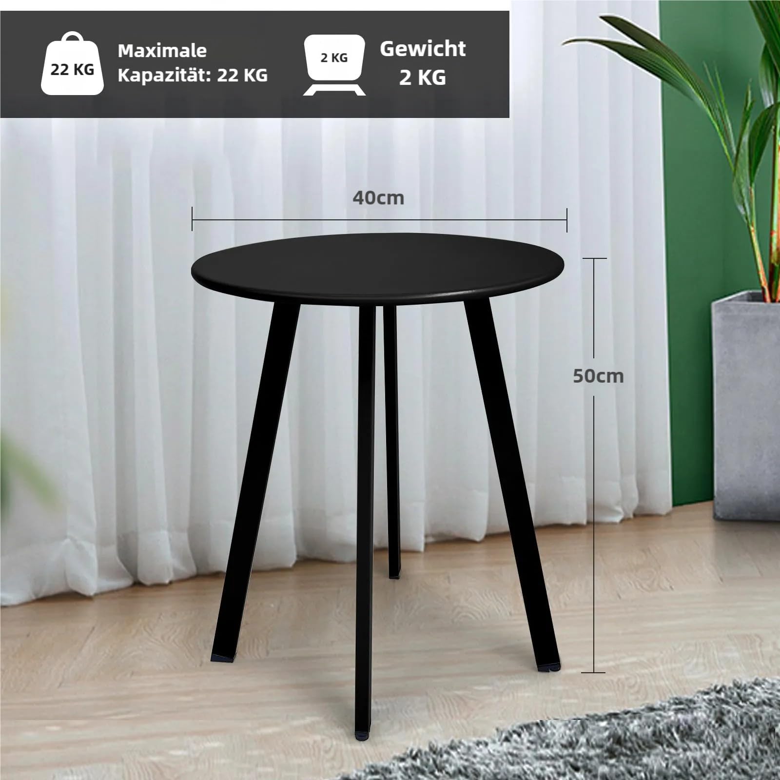 Tarkari Runder Beistelltisch Aus Metall, 45x45x45 Cm, Wasserdicht & Witterungsbeständig – Für Garten, Balkon, Indoor