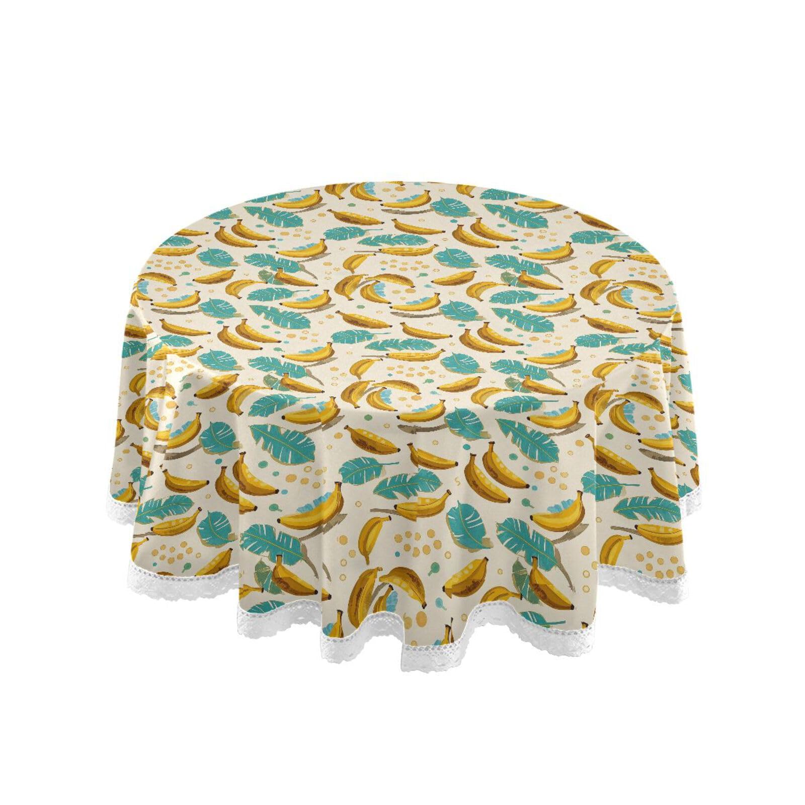Nappe ronde en polyester lavable en machine jaune cyan 152 cm pour table de jardin
