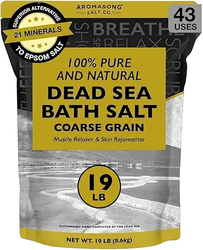 Aromasong Sal de baño del Mar Muerto – Sales del Mar Muerto 100% puras y naturales para remojar grano grueso 19 libras – Paquete resellable a granel