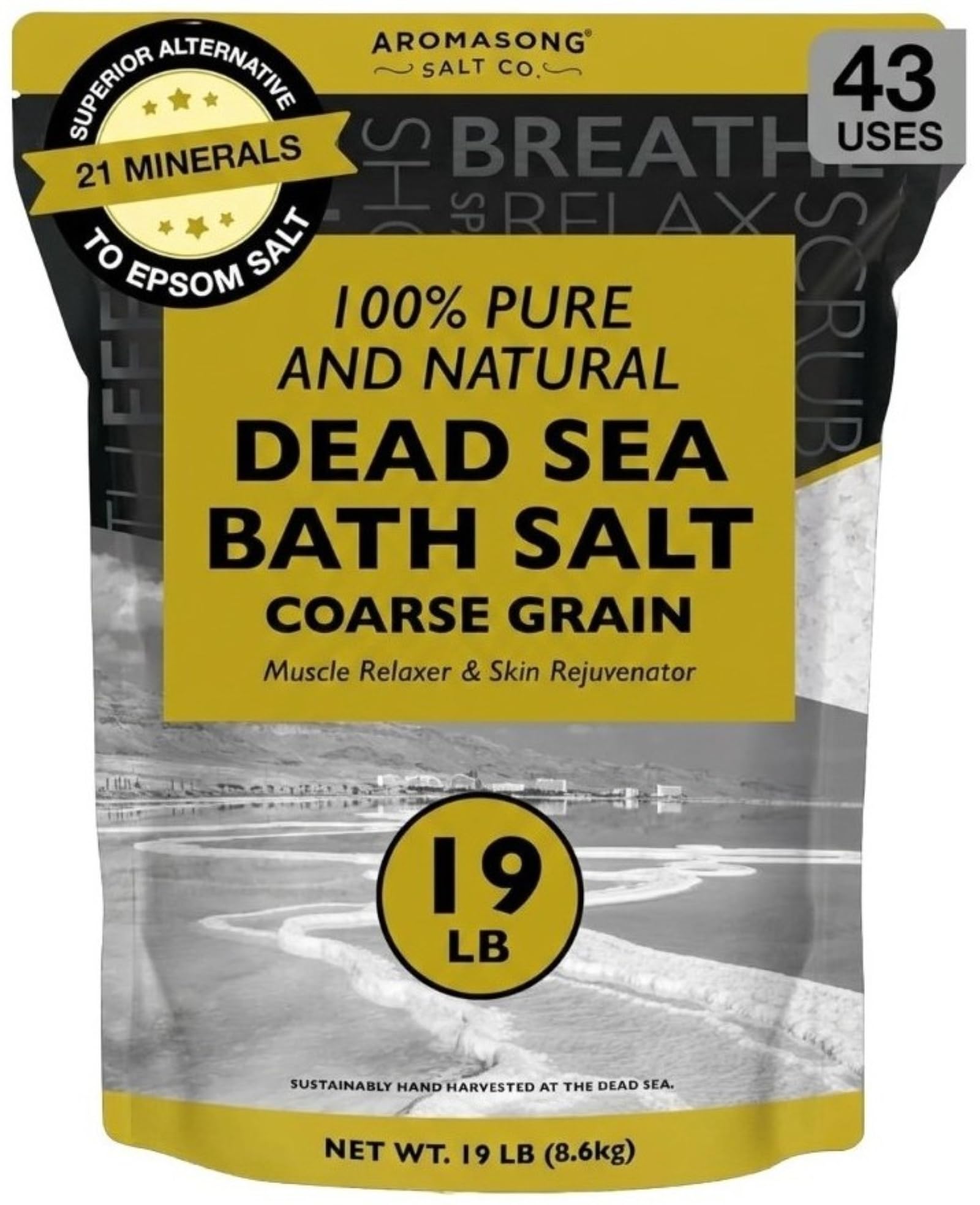 Aromasong Dead Sea Salt for Soaking – Coarse Grain Bath Salt Soak – 40 kg – odnawialne opakowanie – pozostawia skórę miękką i miękką sól Epsom