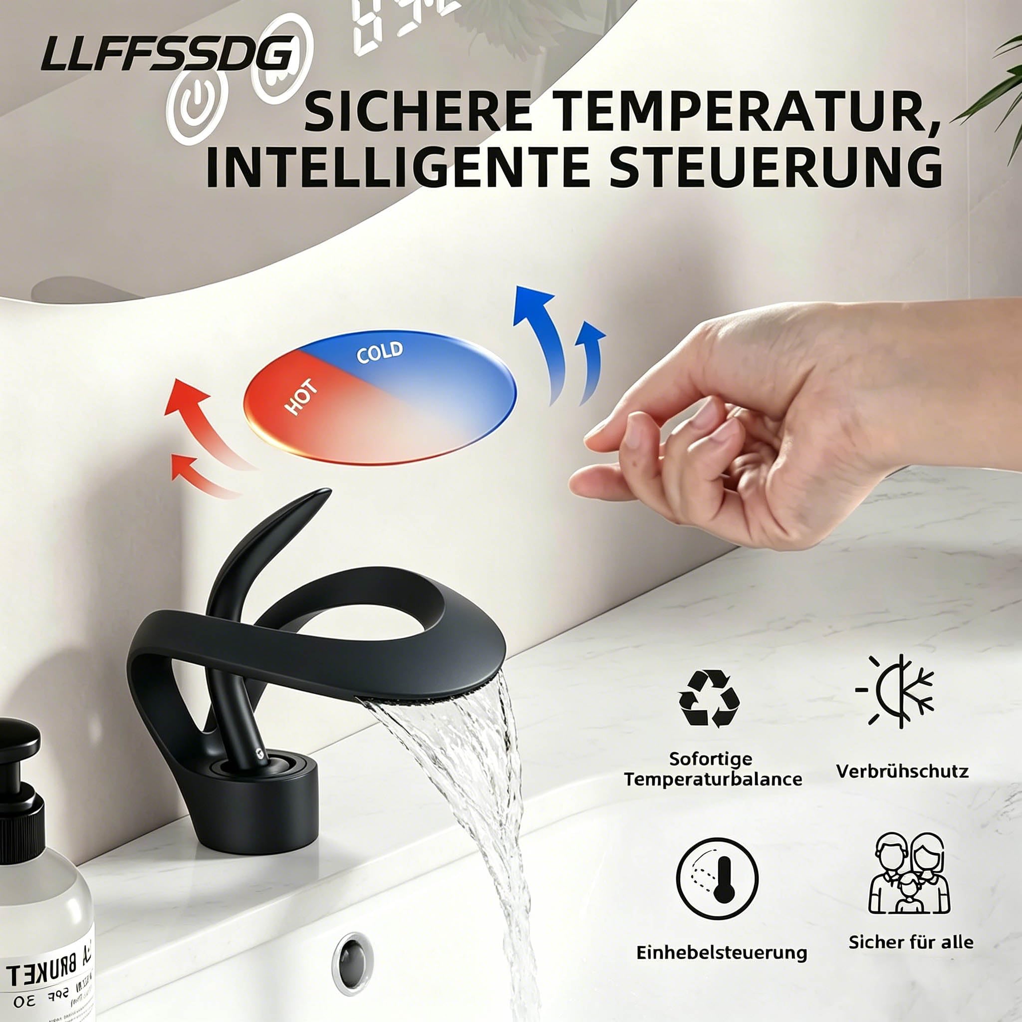Wasserhahn Bad Einhebel-badarmatur Armatur Badezimmer Mischbatterie Bad Energiesparend Waschbeckenarmatur Einhebelmischer für Badezimmer Schwarz