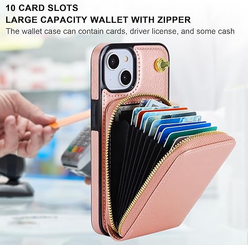 Miniatura 3 de KIHUWEY Funda tipo cartera cruzada para iPhone 13, iPhone 14, funda con bolsillo con cremallera y soporte para tarjetas, funda protectora de piel
