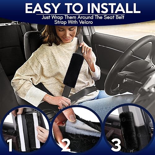 Miniatura 5 de Zone Tech, correa acolchada para cinturón de seguridad, cómoda, suave, clásica, paquete de 2, primera calidad, color negro