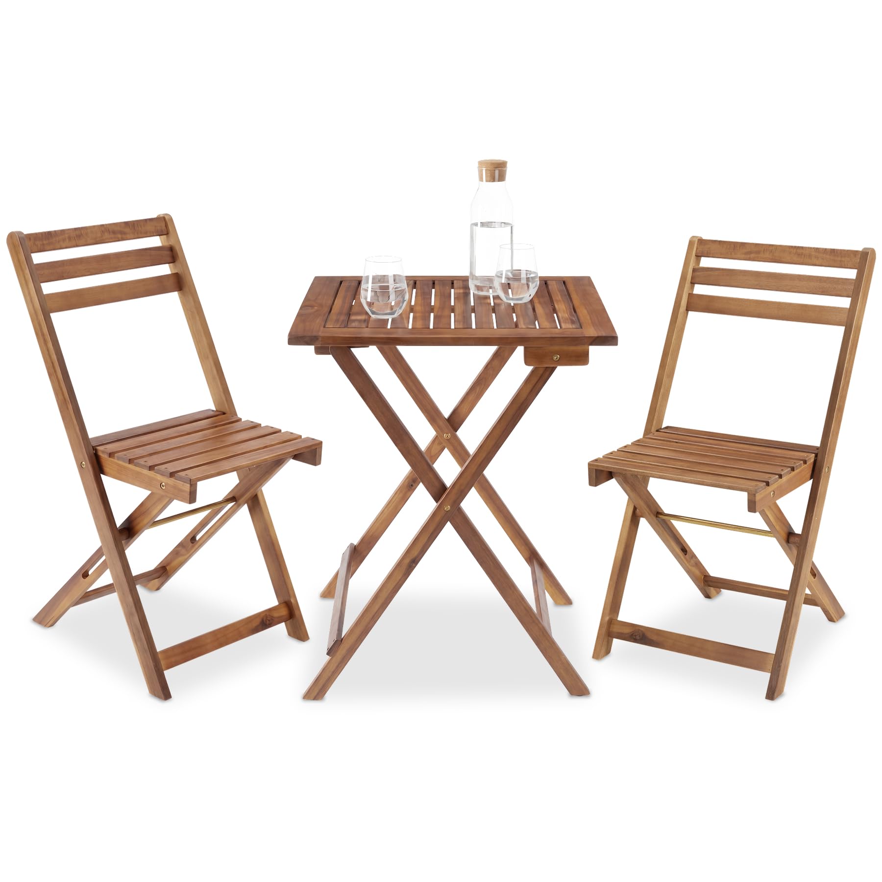 tectake® Set de Bistró de Mesa Plegable y Sillas Jardin para 2 Personas, Conjunto Jardin Exterior, Resistente a la Intemperie, Sillas Plegables, Mesa Terraza Exterior, Muebles, Balcon - Marrón