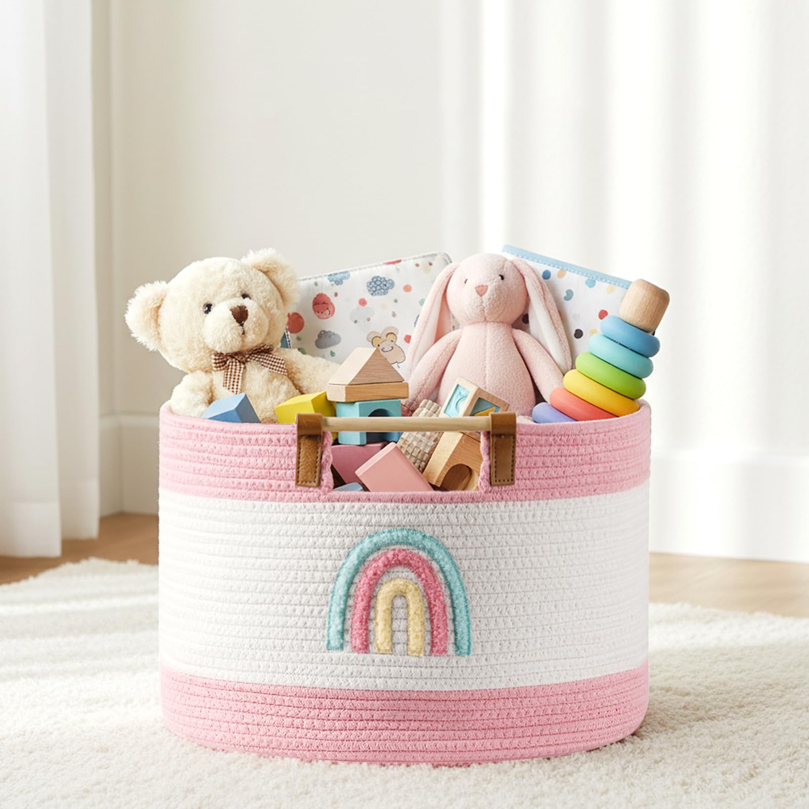 Toy Storage Bin Box for Kids Stuffed Animal Storage Basket for Blanket Baskets Living Room Cotton Rope Woven Baskets for Babies Toddlers Laundry Hamper for Nursery Play Room Girls Gift Baskets Empty
