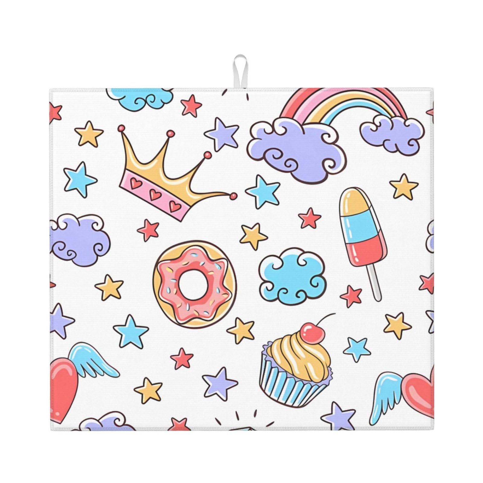YYHWHJDE Cake Pattern Prints Kitchen Drying Mat – Absorbent Microfiber Throw for Dishes, Non-Slip Counter Layer with Vibrant Fade-Resistant Print, Ideal for Appliance Protection