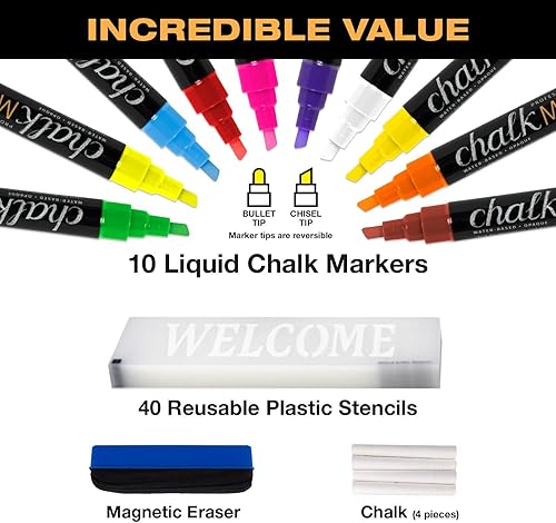 Miniatura 4 de Excello Global Products Letrero grande de doble cara de 40 x 23 pulgadas, resistente con marco en A, incluye 10 marcadores de tiza, juego de 40