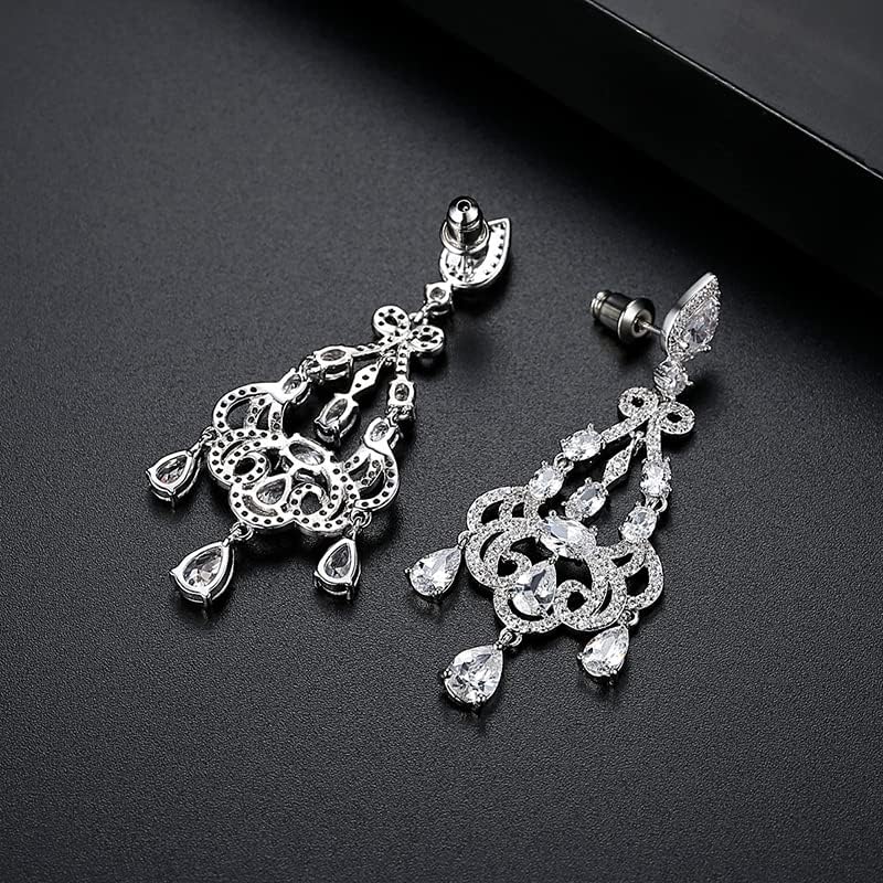 14K Gold Natural Crystal Chandelier Earrings for Women,Vintage Style Water Drop Crystal Long Dangle Earrings,Fashion Jewelry Gift for Her - Image 5