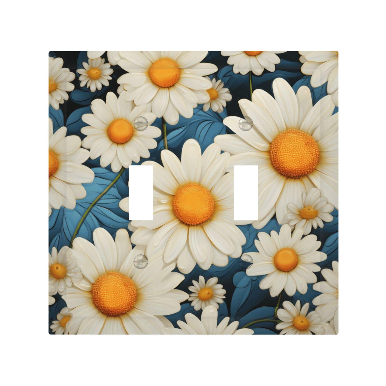 2-Gang Decorator Wall Plate Daisy Light Switch Cover Double Toggle Receptacle Wall Plate Mid Size 4.9" x 5" Wallplate Unbreakable Polycarbonate Outlet Faceplates Covers