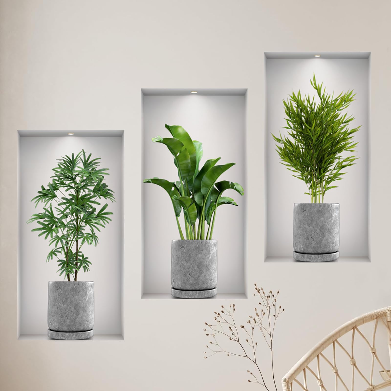 Autocollant Mural Plantes Vertes 3D - 30x90cm - PVC - Facile à Poser - Déco Salon/Bureau