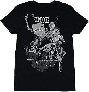 Kangtians Drovion Men's Black The Boondocks Character Cast Fighting Collage T-Shirt