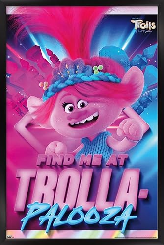 Trends International Trolls Band Together - Póster de pared de amapola, 14.72 x 22.37 pulgadas, versión enmarcada en negro