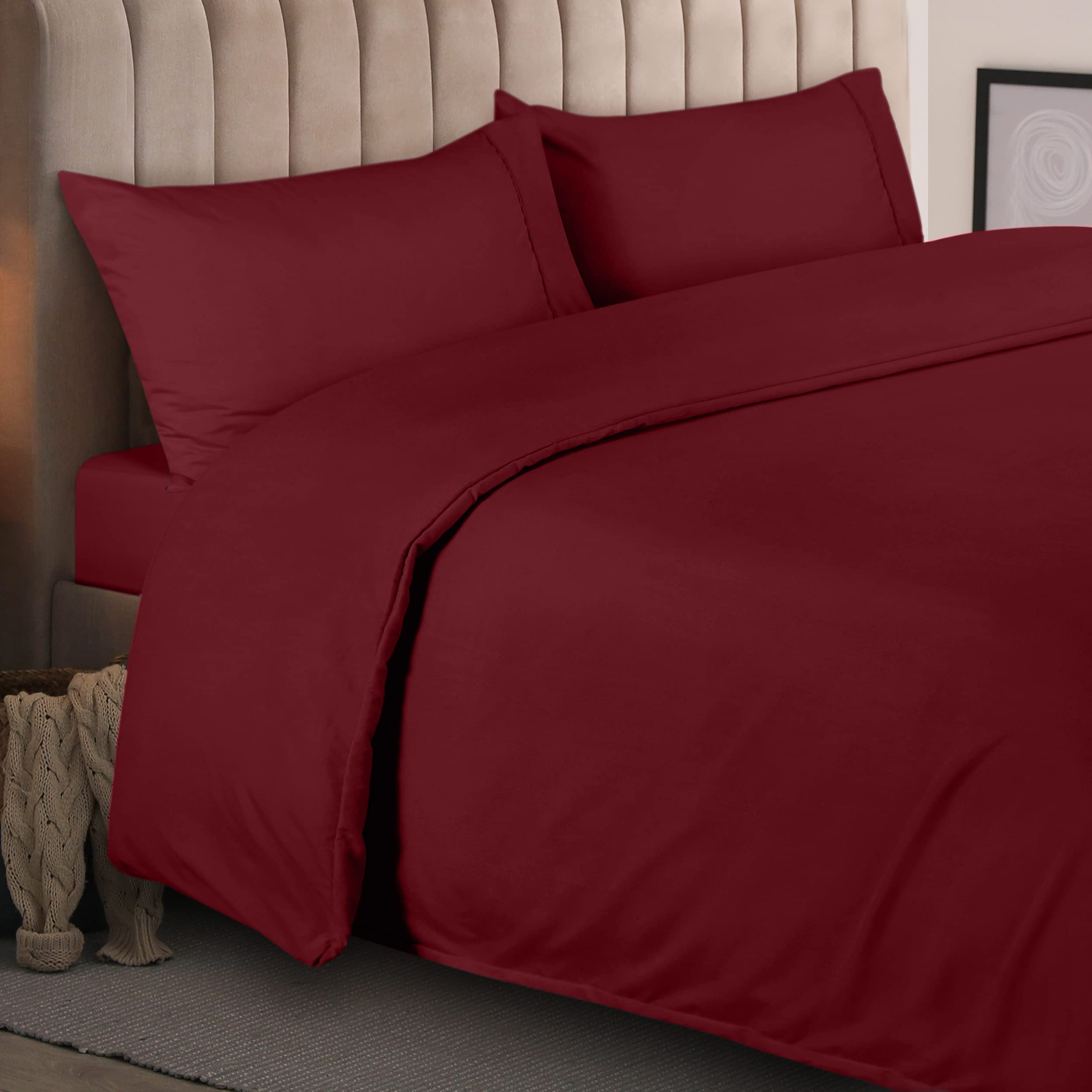 Utopia Bedding Set Copripiumino da 4 Pezzi - Copripiumino 200x200cm, Lenzuolo con Angoli 135x190cm, Federe 50x75cm - (Bordeaux, Matrimoniale)