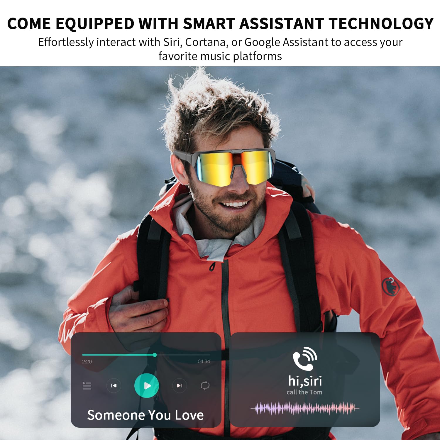 GenXenon Occhiali da sole sportivi intelligenti, occhiali da ciclismo Bluetooth con lenti polarizzate UV400, altoparlanti aperti per musica, microfono integrato, assistente vocale, occhiali