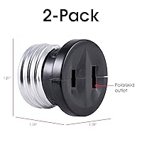 Vista 2 de Power Gear - Enchufe práctico polarizado, paquete de 2, fácil de instalar, 2 puntas, convertidor de foco a adaptador de toma de corriente, Negro