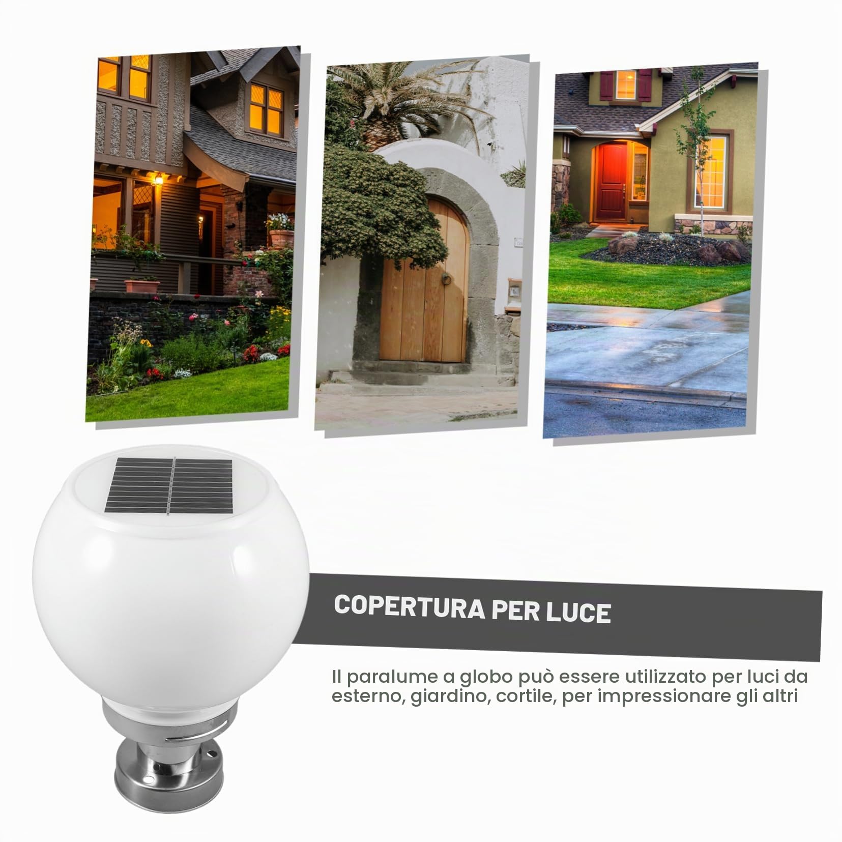 Lampione Solare per Colonne da Esterno Ip65 LED 1.2w Luce Bianca Base Rotonda in Alluminio e Plastica per Giardino e Cancello Colore Casuale
