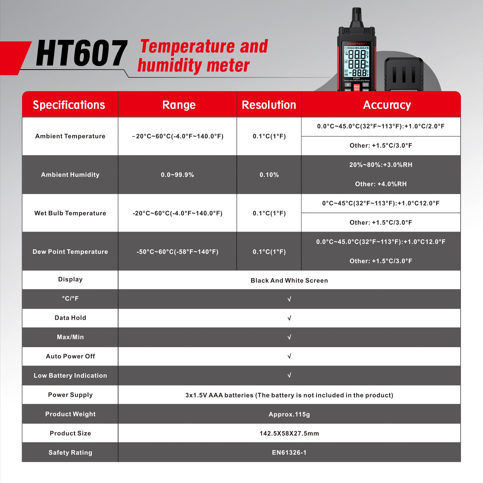 Habotest Misuratore di temperatura e umidità HT607