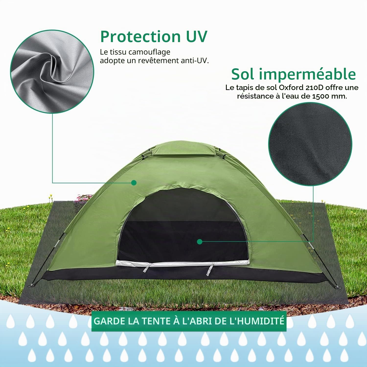 Tente de Camping 2 Place Imperméable, Tente 2 Personnes Randonnée Ultralégère, Facile à Installer Petite Taille de Rangement, Tente Camping pour Le Plein air, Le cyclotourisme, Trekking