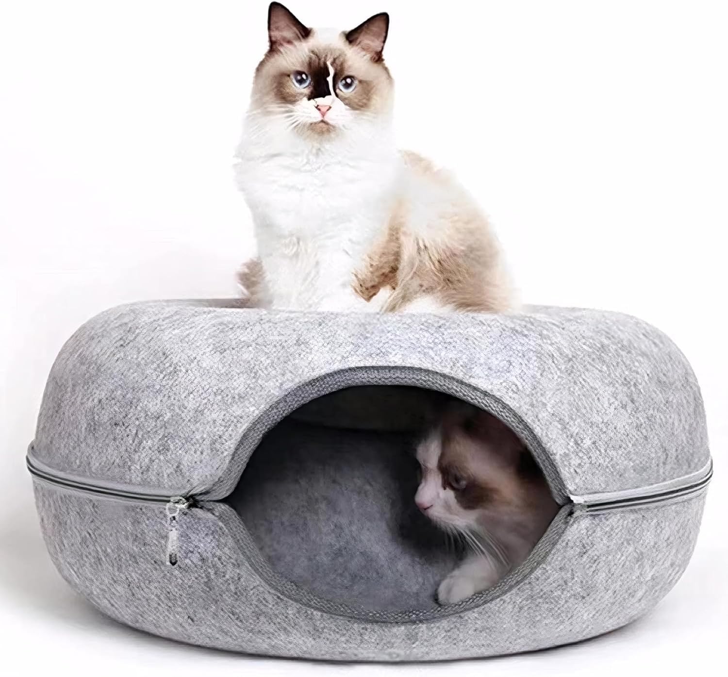 Cat Tunnel Bed, Cat Hideaway Cave - Tunnel Bed for Cats Detachable Round Felt Cats Bed, Available in All Seasons(L, 60 * 60 * 27cm)