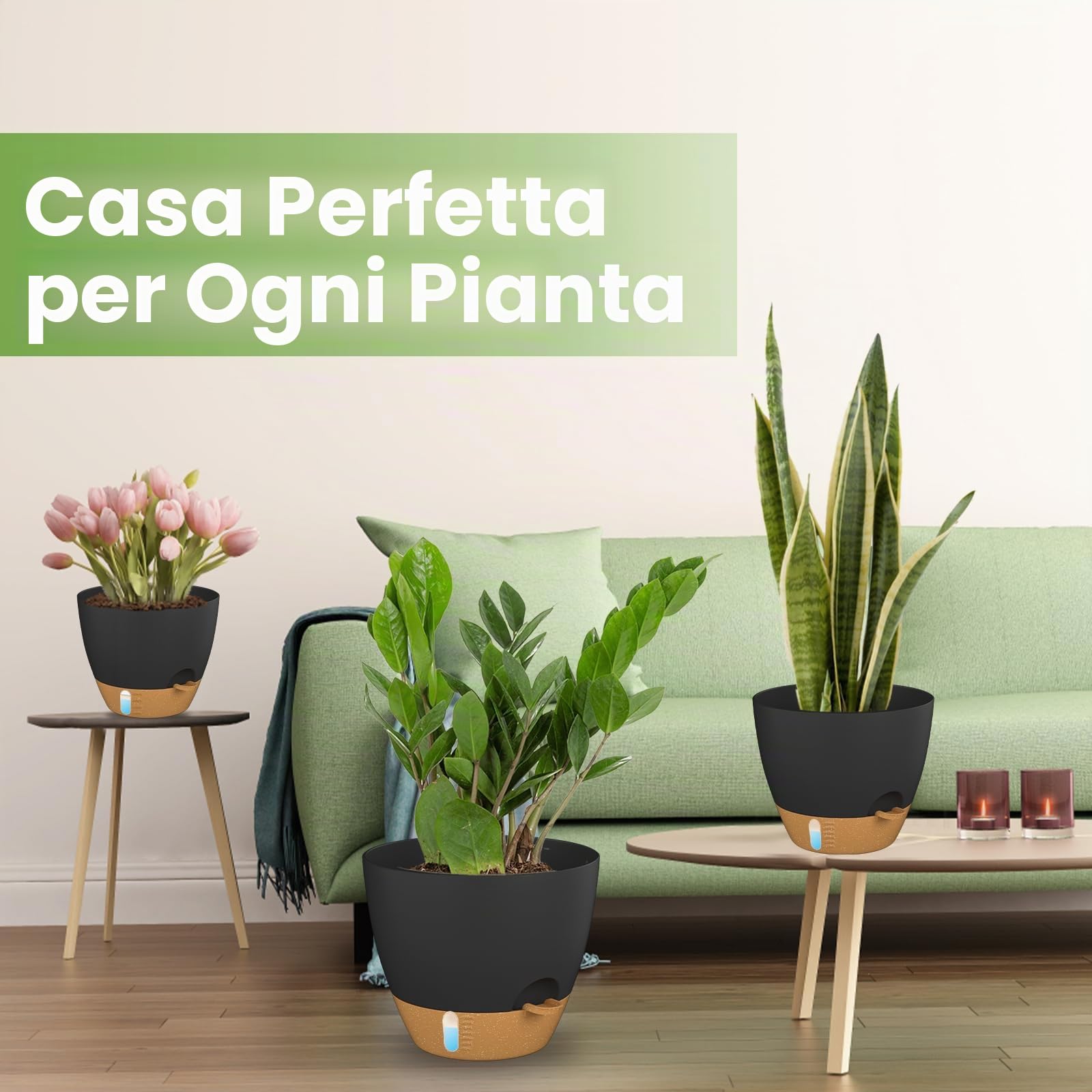 ZMTECH Vaso Per Piante da 30 cm Con Presa D'acqua Fioriere Autoinnaffianti Con Fori Di Drenaggio e Sottovaso in Plastica Per Piante da Interno e Da Esterno (Set Da 2, Nero)