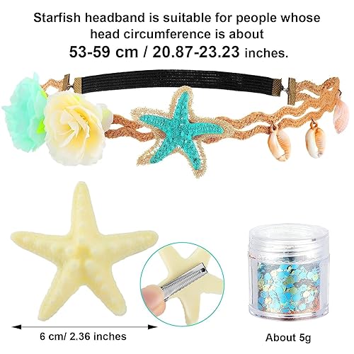 Miniatura 5 de 4 piezas de accesorios para el cabello de sirena, diadema de estrella de mar, pinzas para el cabello, purpurina de maquillaje para mujeres y niñas,