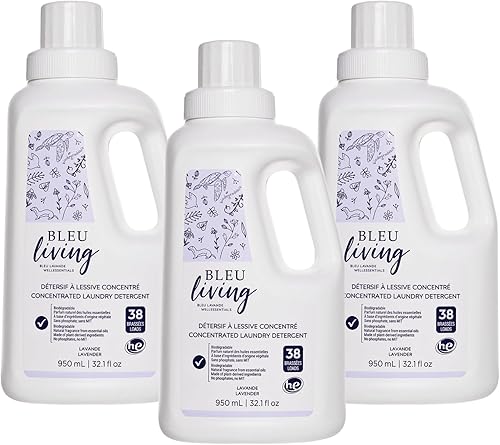 Bleu Lavande - Paquete de 3 detergentes líquidos naturales para ropa - Detergente concentrado - Biodegradable - Aceite esencial de lavanda pura -