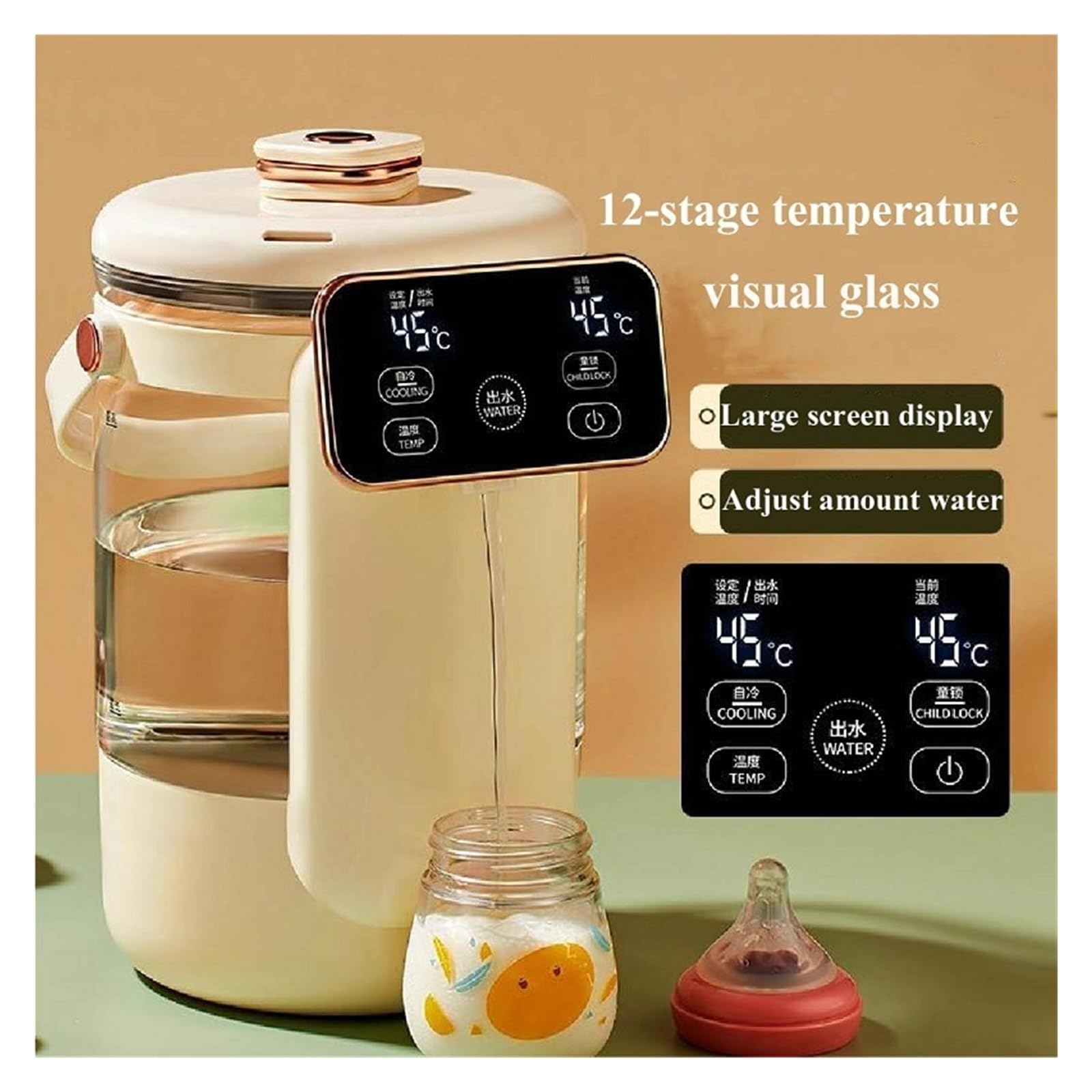 Distributeur d'eau filtrée chaude et froide instantanée, 1350W distributeur d'eau chaude instantanée grand écran maison bureau bureau bouilloire électrique Thermostat pompe à eau chauffage rapide 2.5L