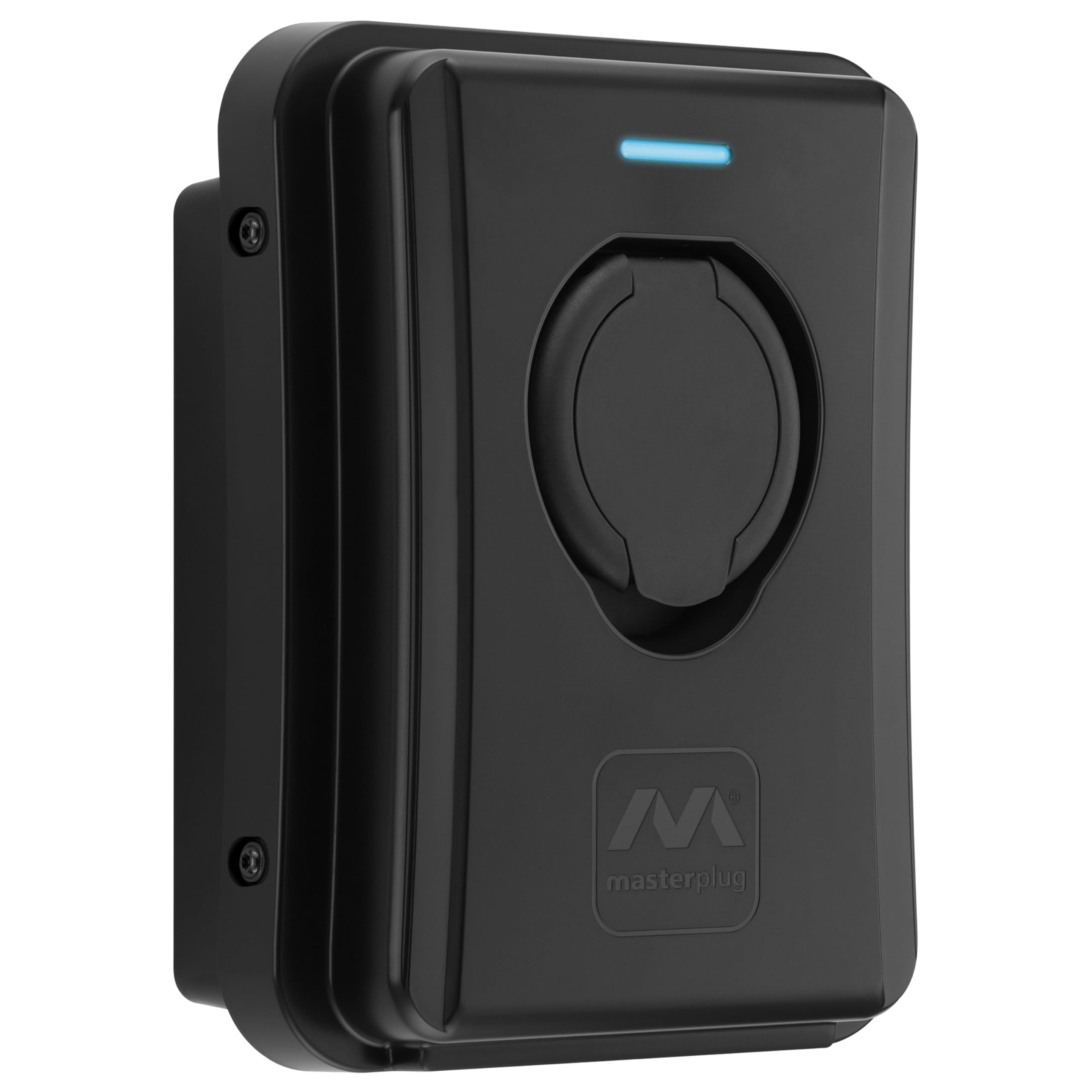 Masterplug Inteligentna Stacja Ładowania Wallbox do Pojazdów Elektrycznych i Hybrydowych Typu 2, z Gniazdem, Tryb 3, Automatyczna Blokada, Jednofazowa, Wi-Fi, Czarna, IP65, 7.4kW, 32A, EVCM3SS7B/EU