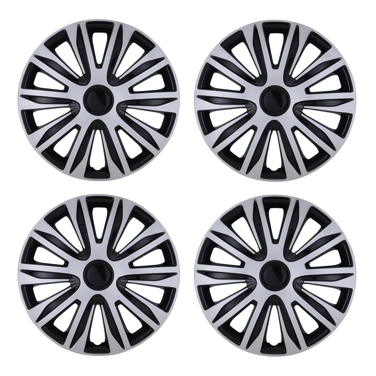 I1MOTOR 15'' Hubcaps Set of 4 Wheel Rim Cover Universal R15 Hub Caps Replacement ABS Material Exterior Accessories Snap on Car Pickup Truck SUV (15-Inch, Silver & Black Lacquer)