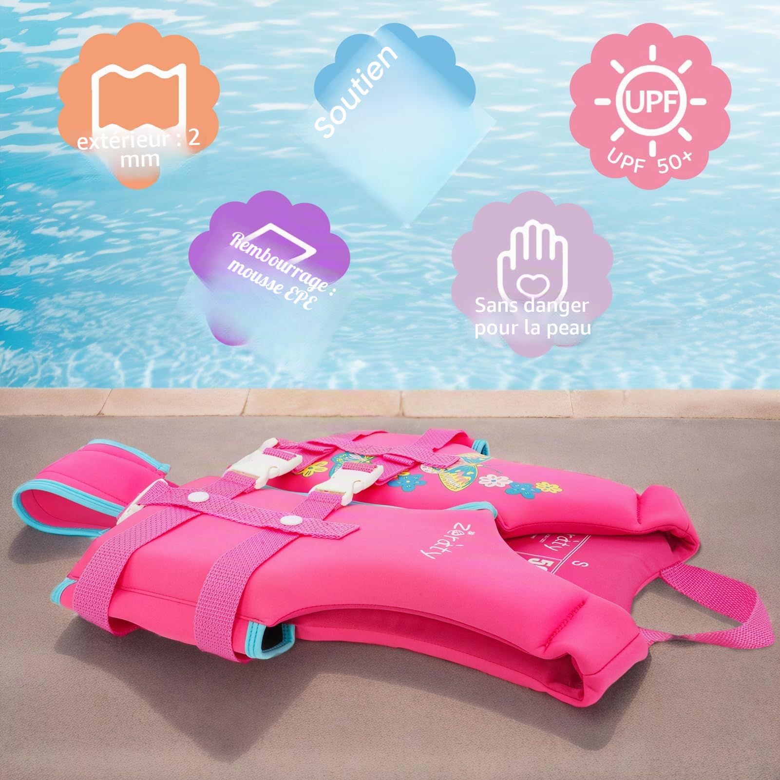 Zeraty Kids Swim Gilet d'aide à la Natation pour Tout-Petitsavec Sangle de sécurité réglable Age 1-9 Ans / 22-50Lbs