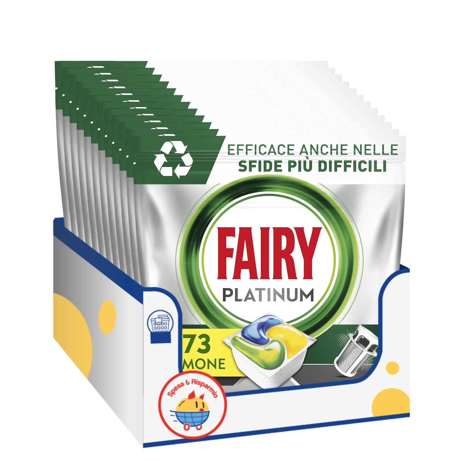 Capsule Lavastoviglie Tutto in Uno – Azione Sgrassante Profonda – Profumo Limone – 73 Capsule kit con Spugna Brandizzata SPESA & RISPARMIO Inclusa – Variazioni 4/8/12 Pezzi (12)