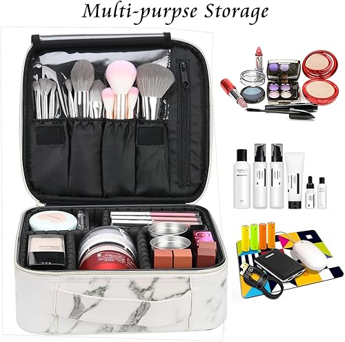 Miniatura 4 de BAGNN Estuche de tren de maquillaje de viaje con inicial, lujoso estuche de almacenamiento de artículos de tocador de mármol, regalo para, A