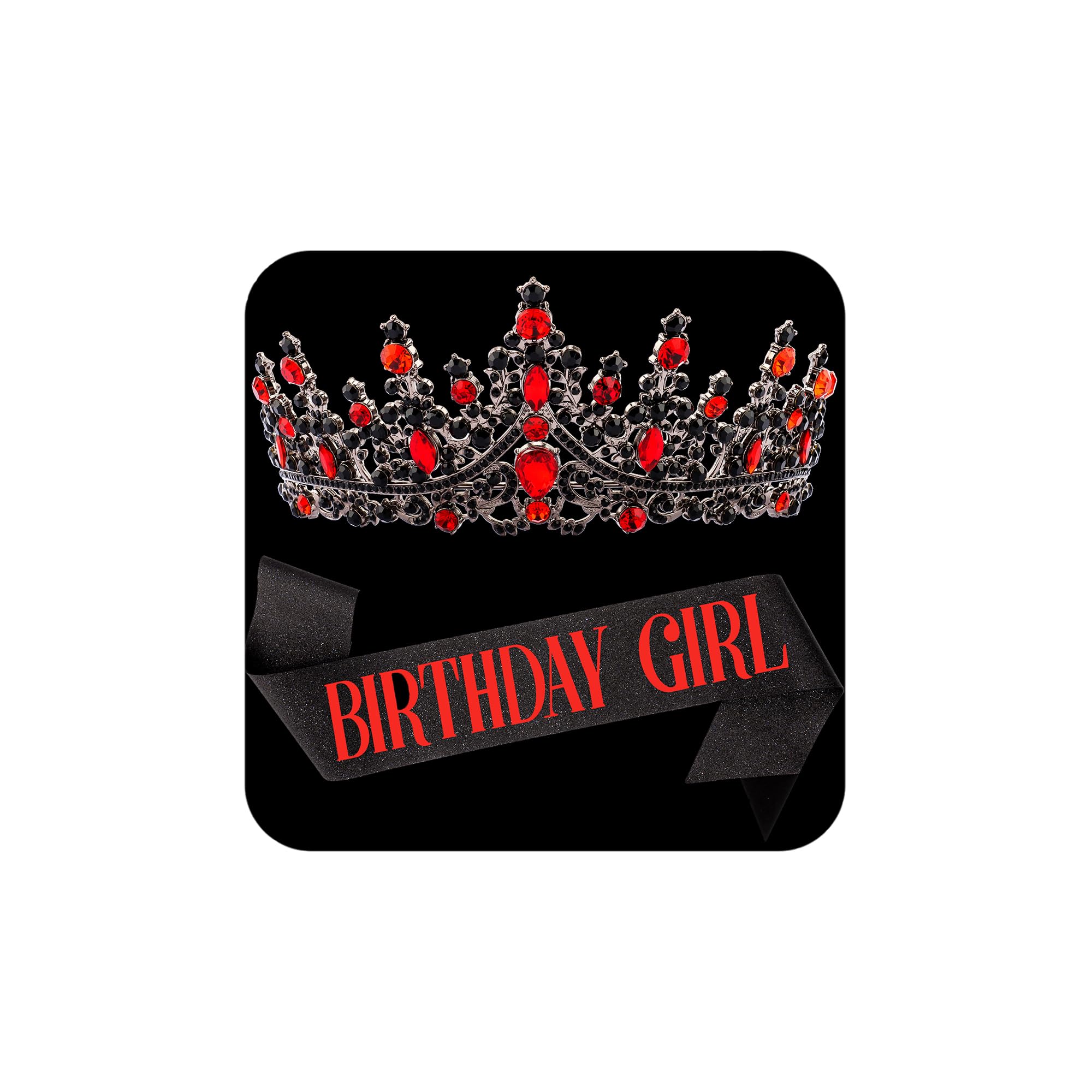 COCIDE BIRTHDAY GIRL Sash Birthday Crowns for Women Sashes for Women Tiaras for Girls Decorations Set Crystal Rhinestone Headband Hair Accessories Glitter for Party Supplies (Black&amp;Red)