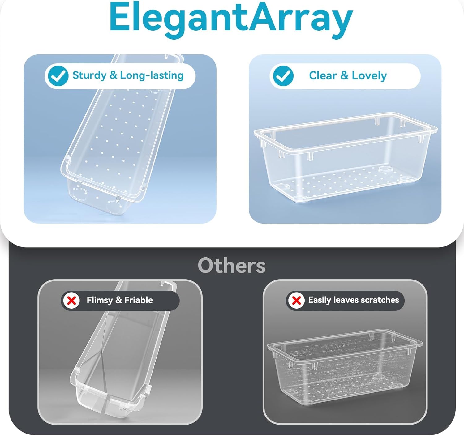ElegantArray 36 PCS Drawer Organizer Set, 4 Sizes Tool Storage Trays, Clear Plastic Makeup Vanity Organizer and Storage Bins for Makeup, Stationeries, Multiple Gadgets for Bathroom, Office, Bedroom